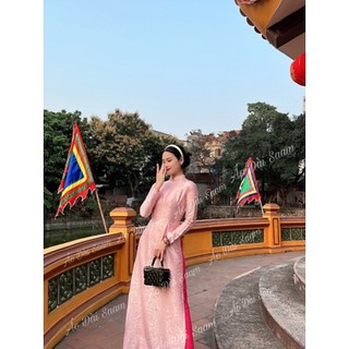 Áo dài gấm hồng áo dài saam form truyền thống tay dài mềm mát chụp ảnh mùa hè , bà sui trẻ trung