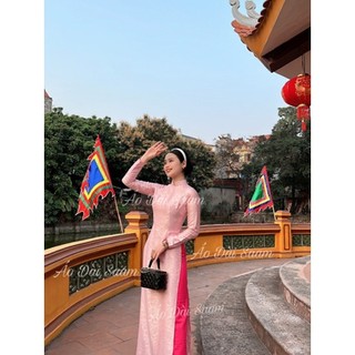 Áo dài gấm hồng áo dài saam form truyền thống tay dài mềm mát chụp ảnh mùa hè , bà sui trẻ trung