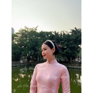 Áo dài gấm hồng áo dài saam form truyền thống tay dài mềm mát chụp ảnh mùa hè , bà sui trẻ trung
