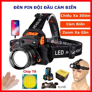 Đèn Pin Đội Đầu 1 Bóng Cảm Biến Siêu Sáng Chiếu Xa 300m Chip Led L9 Chống Thấm Nước Pin Sử Dụng 7-8H
