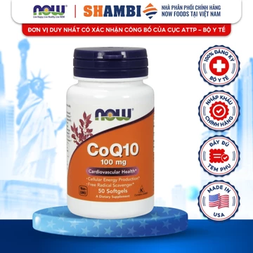 Viên Uống CoQ10 100mg NOW FOODS Hỗ Trợ Tai Biến Tim Mạch, Ổn Định Huyết Áp, Giảm Cholesterol Máu
