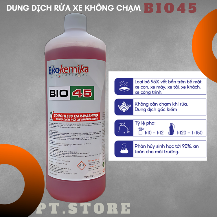 Dung dịch rửa xe không chạm BIO45 - 1L [ Mẫu tem mới 2024 ]