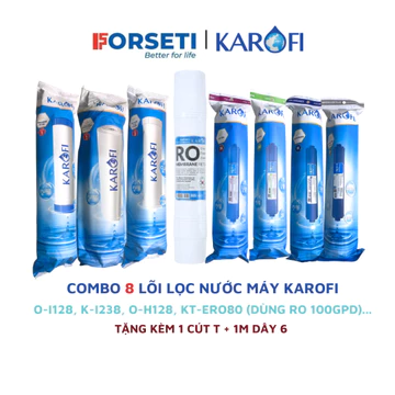 Combo 8 lõi lọc nước Karofi chính hãng dùng cho máy lọc nước Karofi O-i128, O-H128, KT-ERO80 (dùng RO100GPD)