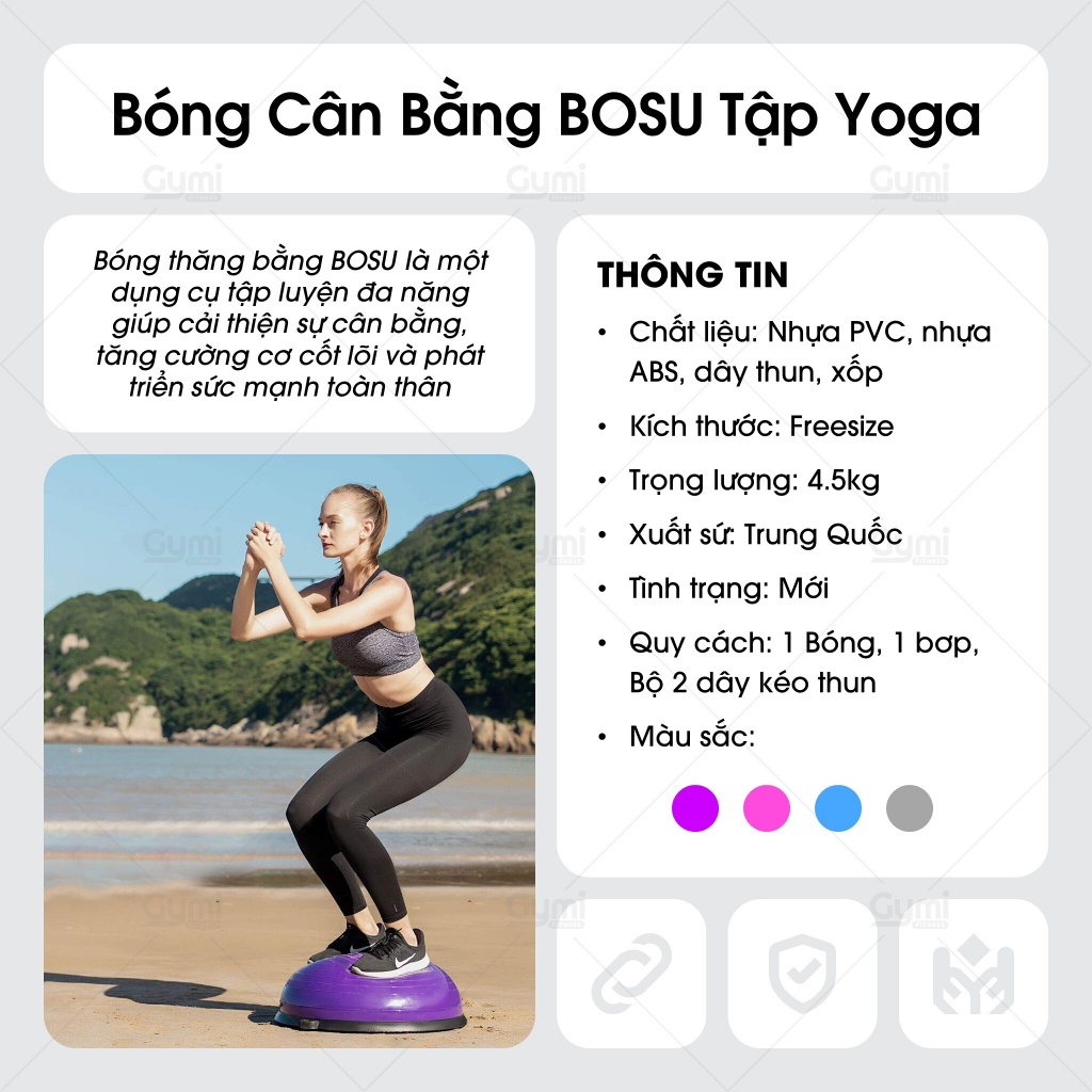 [Kèm Bơm] Bóng Tập Cân Bằng BOSU Cao Cấp [Kèm Bơm] - Tập Yoga, Massage Cơ Thể Tại Nhà, Tùy Chỉnh Linh Hoạt - BongBosu