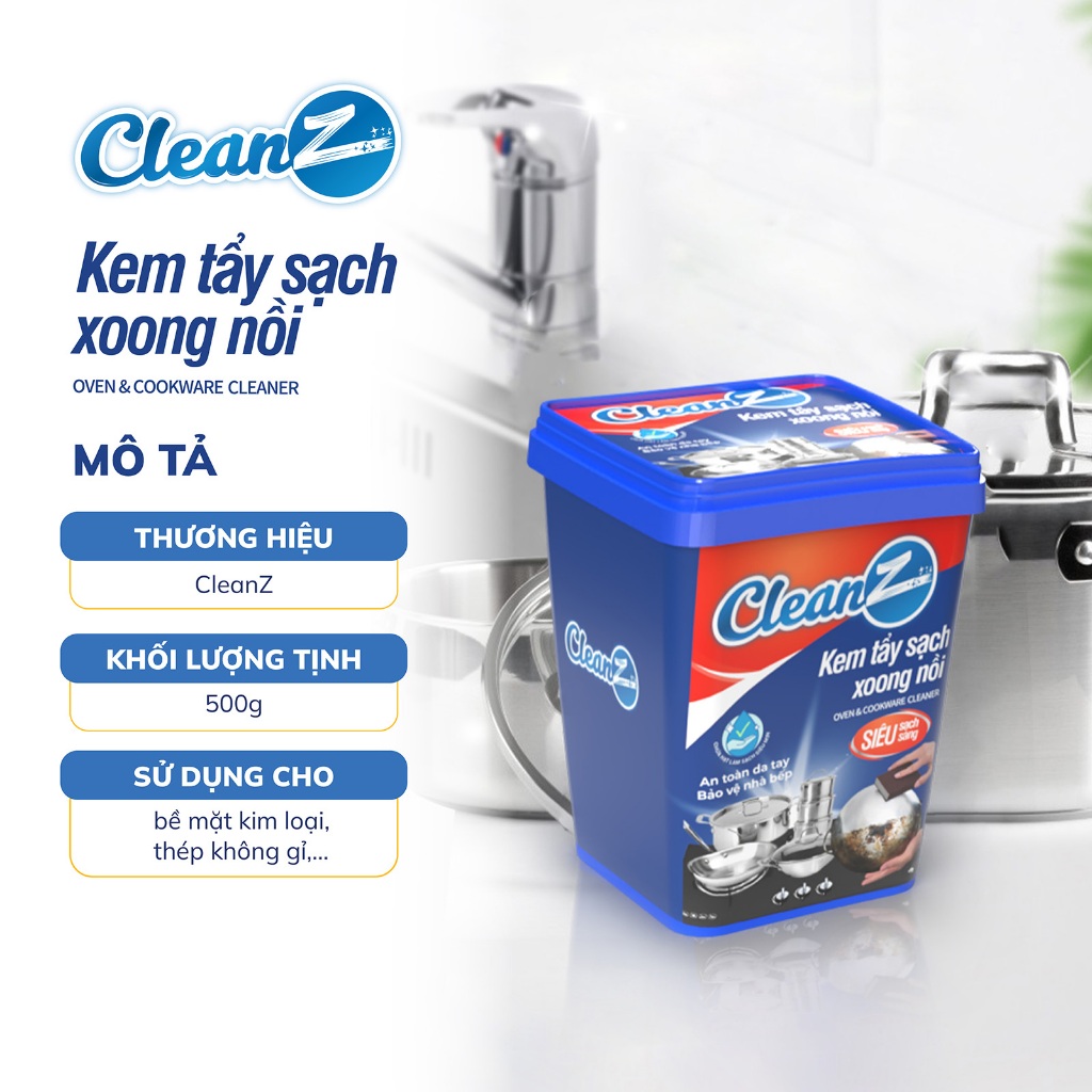 Kem tẩy xoong nồi CleanZ 500g đa năng Hàn Quốc đánh tan mọi cặn bẩn, bột tẩy trắng xoong nồi