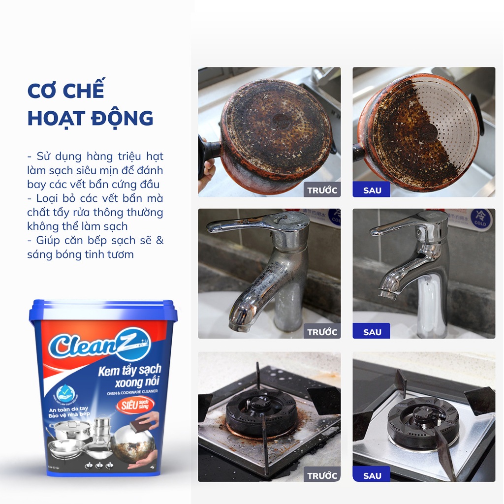 Kem tẩy xoong nồi CleanZ 500g đa năng Hàn Quốc đánh tan mọi cặn bẩn, bột tẩy trắng xoong nồi