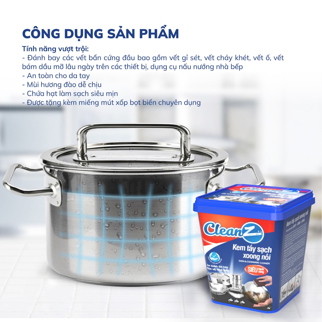 Kem tẩy xoong nồi CleanZ 500g đa năng Hàn Quốc đánh tan mọi cặn bẩn, bột tẩy trắng xoong nồi