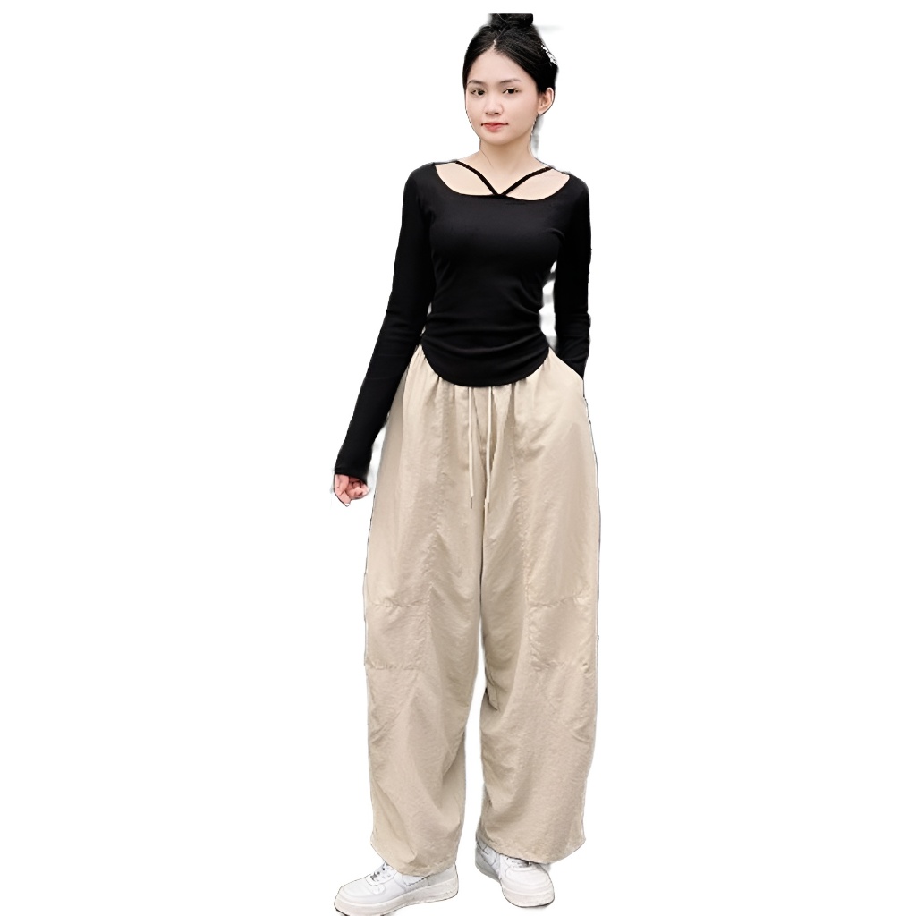 Quần Harem BLACKDOKI Dáng Rộng Vintage Nhật Bản Lưng Chun Nam Nữ