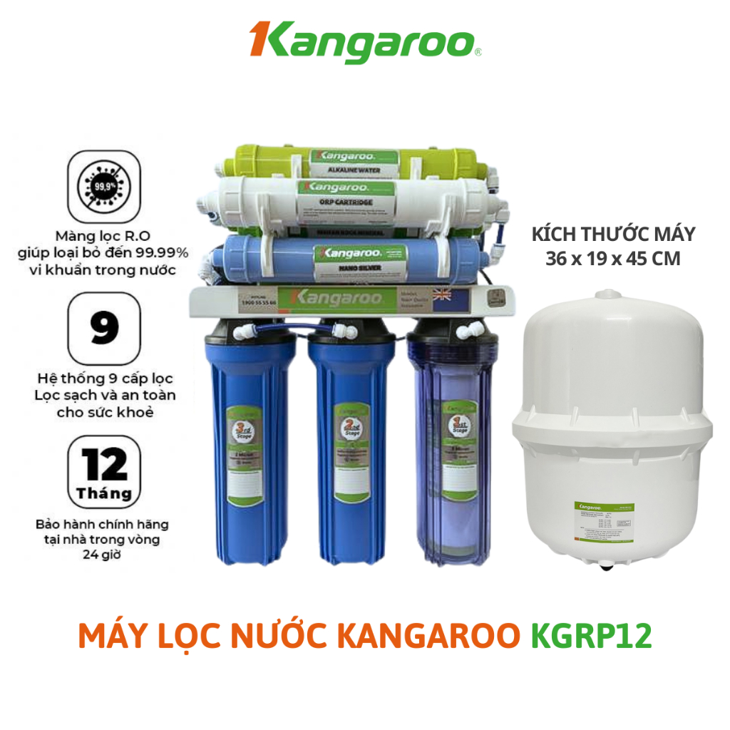 Máy Lọc Nước RO KGRP12 Kangaroo Chính Hãng 9 Lõi Lọc Bảo Hành 1 Năm Toàn Quốc Thiết Kế Nhỏ Gọn Để Gầm Bếp