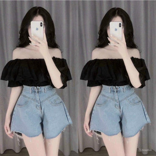 Quần Đùi Jean Nữ Bigsize Lưng Cao Dáng Chữ A Cắt Lai Cá Tính Vải Jean Không Co Giãn J5