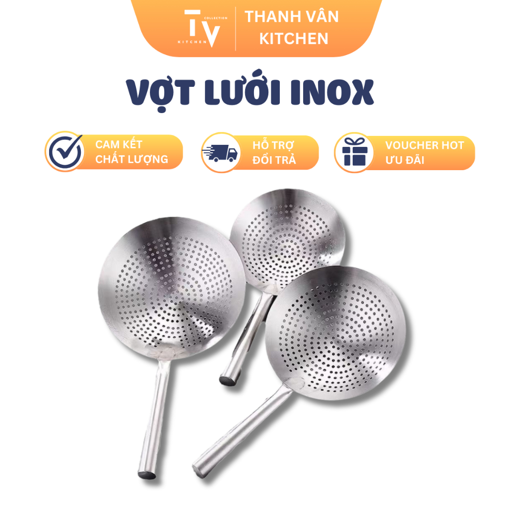 Vợt lưới inox, vớt xương, rau củ luộc, chảo lọc, rây lọc dầu thức ăn ...