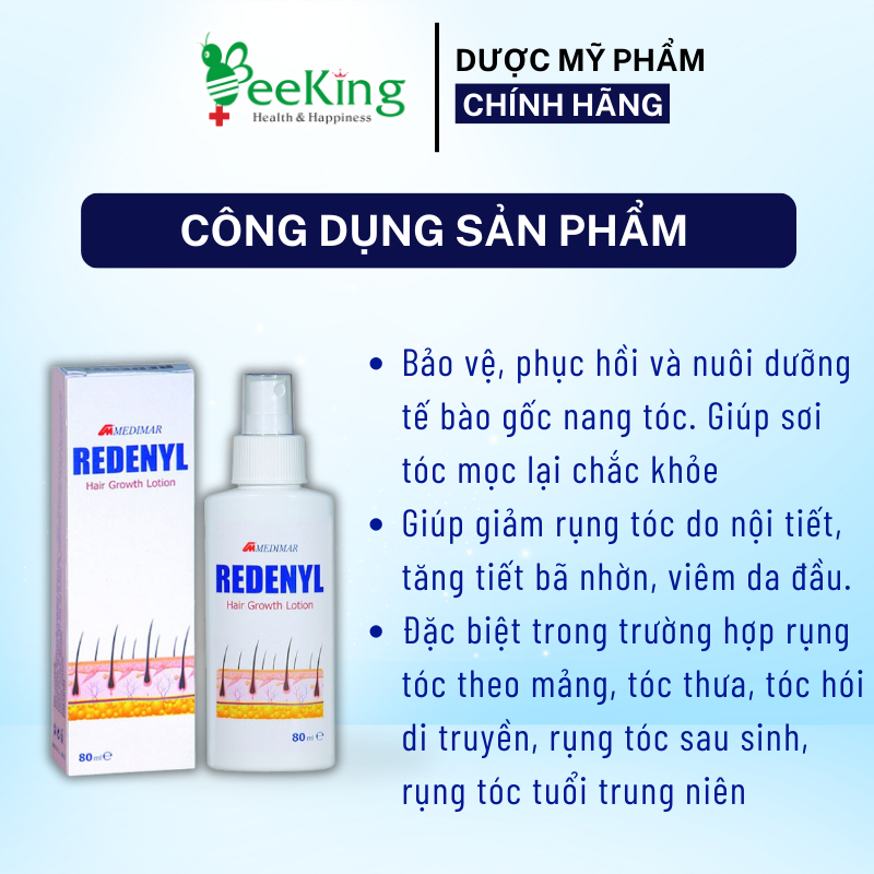 Lotion chống rụng tóc và kích thích mọc tóc Redenyl 80ml- Xuất xứ Châu Âu(Hy Lạp)