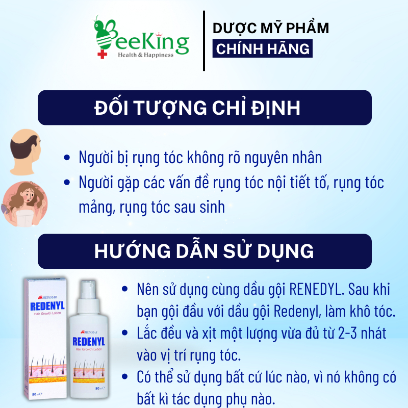 Lotion chống rụng tóc và kích thích mọc tóc Redenyl 80ml- Xuất xứ Châu Âu(Hy Lạp)