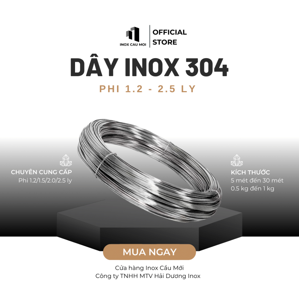 Dây inox 304 phi 1.2/1.5/2.0/2.5 ly (dài 5m - 30m) - Chất lượng cao, giá tốt, Inox Cầu Mới
