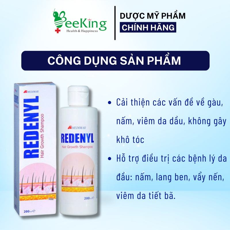 REDENYL - Dầu gội cho đầu tăng tiết bã nhờn, da dầu, nấm đầu, gàu, vảy nến, lang ben, rụng tóc 200ml