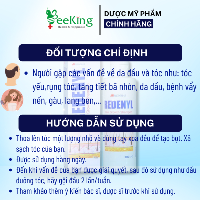 REDENYL - Dầu gội cho đầu tăng tiết bã nhờn, da dầu, nấm đầu, gàu, vảy nến, lang ben, rụng tóc 200ml