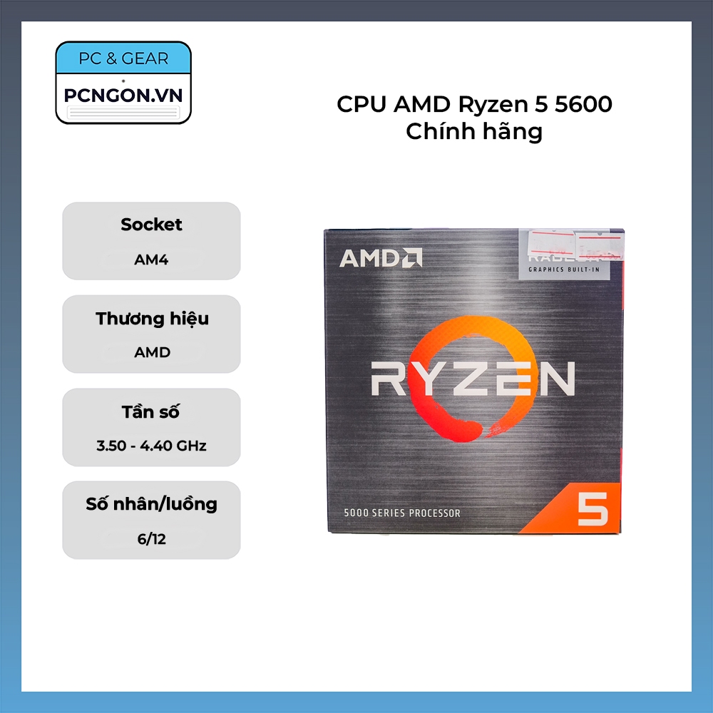 [PCNGON] CPU AMD Ryzen 5 5600 Chính hãng (3.5GHz Turbo 4.4GHz, 6 nhân ...