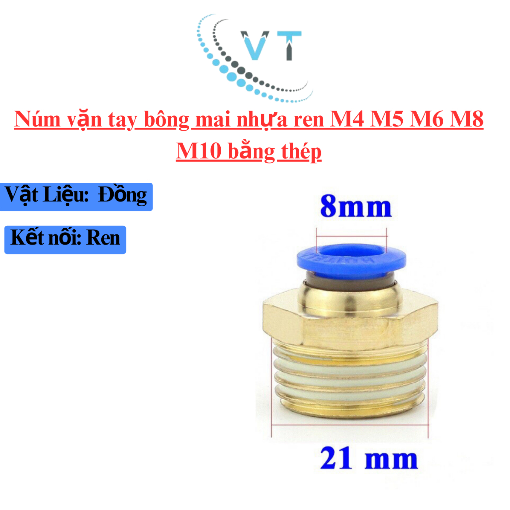 Ốc ren ngoài chân ren (13,17,21mm)ra ống (6,8,10,12mm)