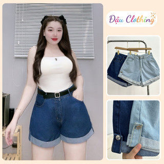 Quần short jean nữ bigsize nữ chữ A lật lai lưng cao cài khuy không co giãn J2