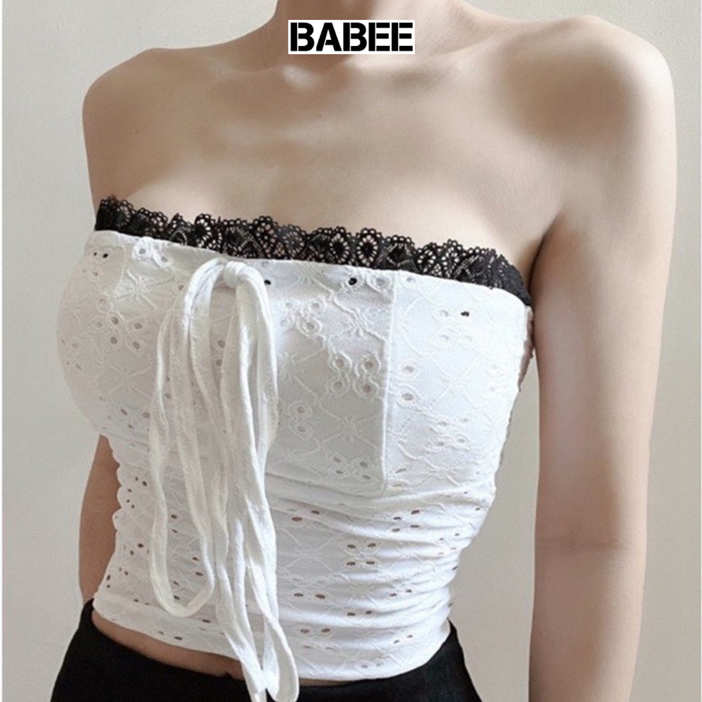 Áo Cúp Ngực Nữ BABEE Viền Ren Cột Nơ KHÔNG MÚT Chất Liệu Co Dãn Ôm Body Phong Cách Quyến Rũ Gợi Cảm