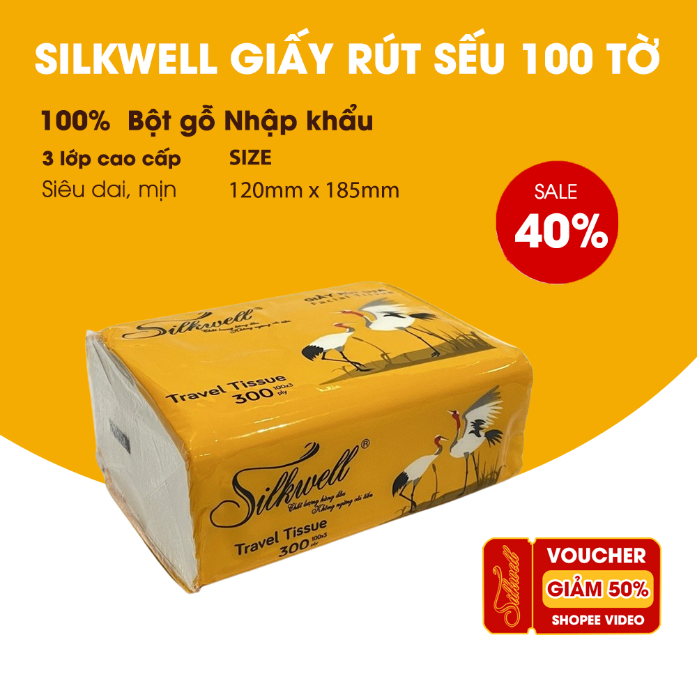 Giấy ăn rút Silkwell Sếu 100 tờ 3 lớp du lịch tiện dụng, khăn giấy rút ...