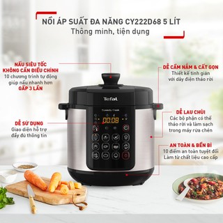 Nồi áp suất điện đa năng Tefal Speedy Cook CY222D68 5L, 900W, 10 thực đơn sẵn  - Bảo hành 24 tháng