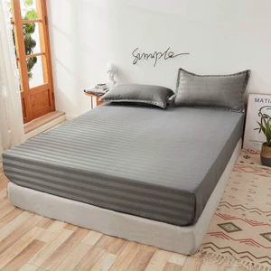 Ga trải giường khách sạn vải sọc 3F, giặt máy không phai màu, ga bo chun theo size đệm