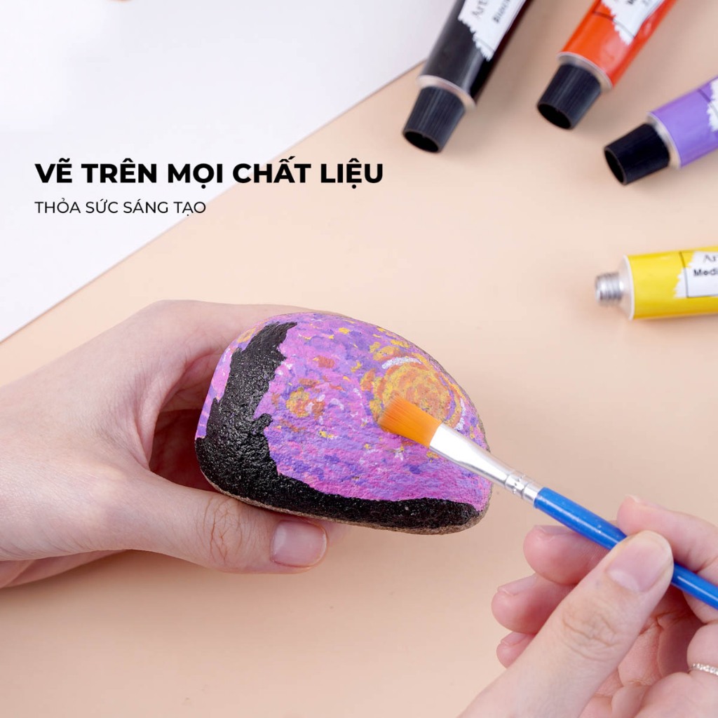 Màu Nước Acrylic Tuýp 12ml Che Phủ Cao, Chồng Được Màu, Màu Gouache Hũ Tuýp Màu Tươi Sáng, Dễ Pha Trộn Màu, Rửa Được