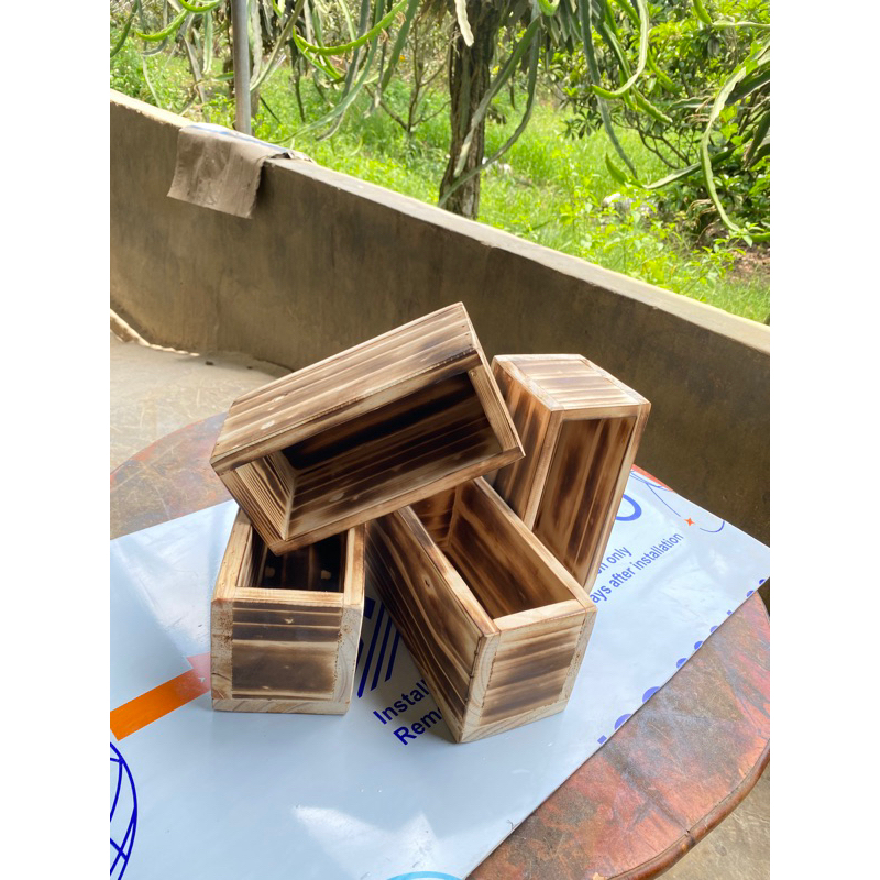 Chậu Gỗ Thông Chữ Nhật cao 10cm Trồng Cây Cảnh, Sen Đá - Chậu Decor Bàn Làm Việc Nhiều Kích Thước - TC Home