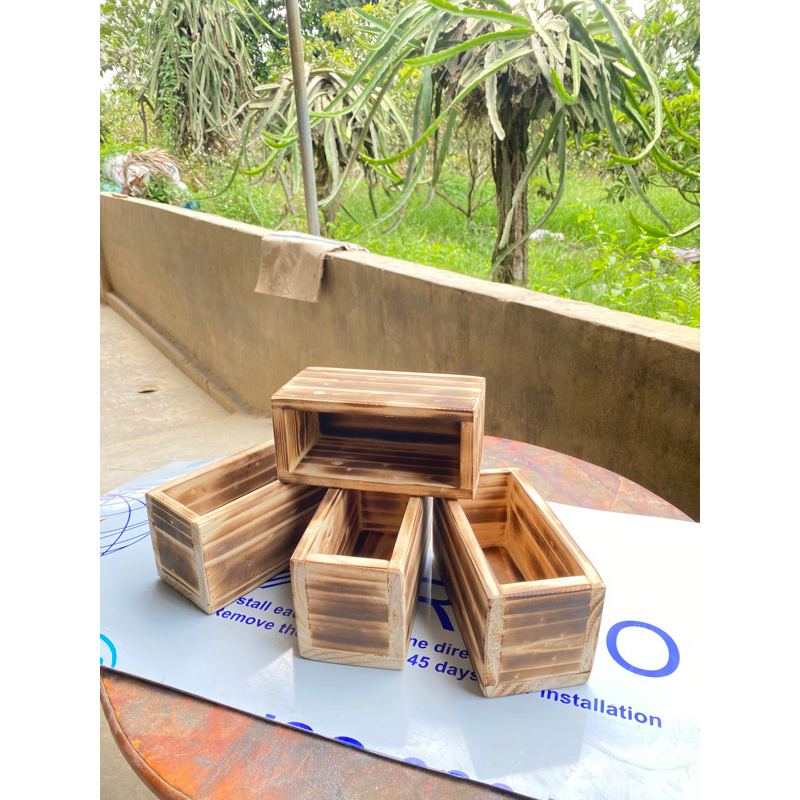 Chậu Gỗ Thông Chữ Nhật cao 10cm Trồng Cây Cảnh, Sen Đá - Chậu Decor Bàn Làm Việc Nhiều Kích Thước - TC Home