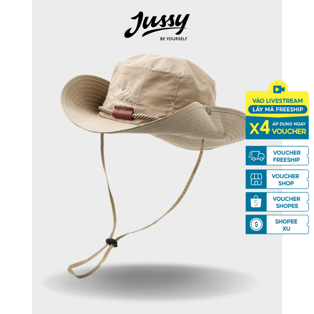 Mũ Bucket Vành Tròn Mũ Cao Bồi Nữ Vải Dù Trượt Nước JB10 Jussy Official Nón Vành Tròn Có Dây Quai Nón Có Lớp Lót