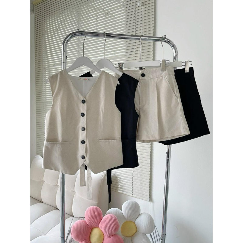 Set áo gile linen quần short AMORA SET [Mya house]