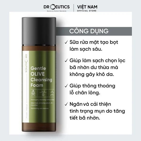 Ảnh Sữa Rửa Mặt DRCEUTICS Gentle Dr Ceutics Olive Cleansing Foam Sạch Sâu Mọi Loại Da 150ml - Từ Hảo 1
