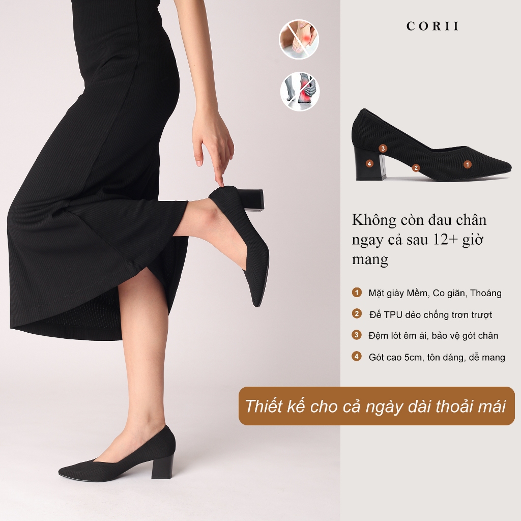 CORII - Giày Bít Cao Gót Mũi Nhọn The Glamour 2.0 Thời Trang và Thoải Mái Nhất - CR04GM1 Đen
