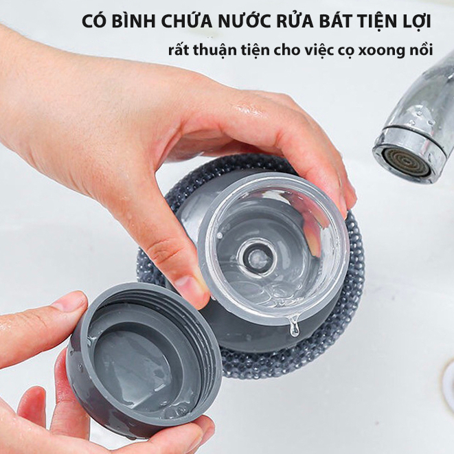 BÀN CHẢI CỌ XOONG NỒI, CỌ BẾP - CỌ RỬA BÁT ĐĨA CÓ BÌNH ĐỰNG XÀ PHÒNG - Dụng Cụ Nhà Bếp Cọ Xoong Nồi Thông Minh AK589