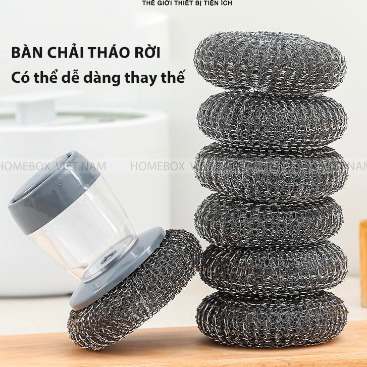 BÀN CHẢI CỌ XOONG NỒI, CỌ BẾP - CỌ RỬA BÁT ĐĨA CÓ BÌNH ĐỰNG XÀ PHÒNG - Dụng Cụ Nhà Bếp Cọ Xoong Nồi Thông Minh AK589