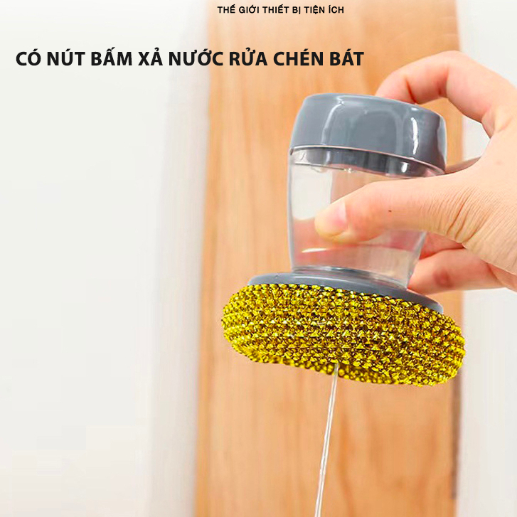 BÀN CHẢI CỌ XOONG NỒI, CỌ BẾP - CỌ RỬA BÁT ĐĨA CÓ BÌNH ĐỰNG XÀ PHÒNG - Dụng Cụ Nhà Bếp Cọ Xoong Nồi Thông Minh AK589