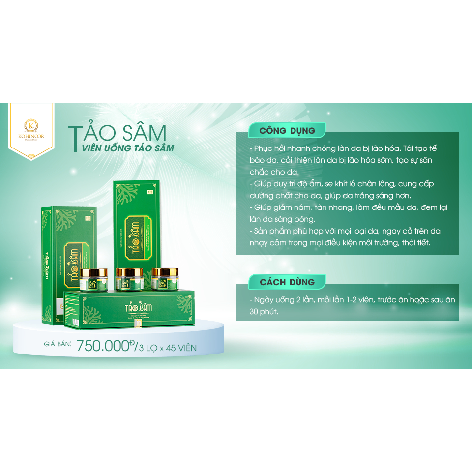 Ảnh Combo viên uống đẹp da mờ nám Tảo Sâm Kohinoor 45 viên & serum DNA plant Kohinoor 10ml 3