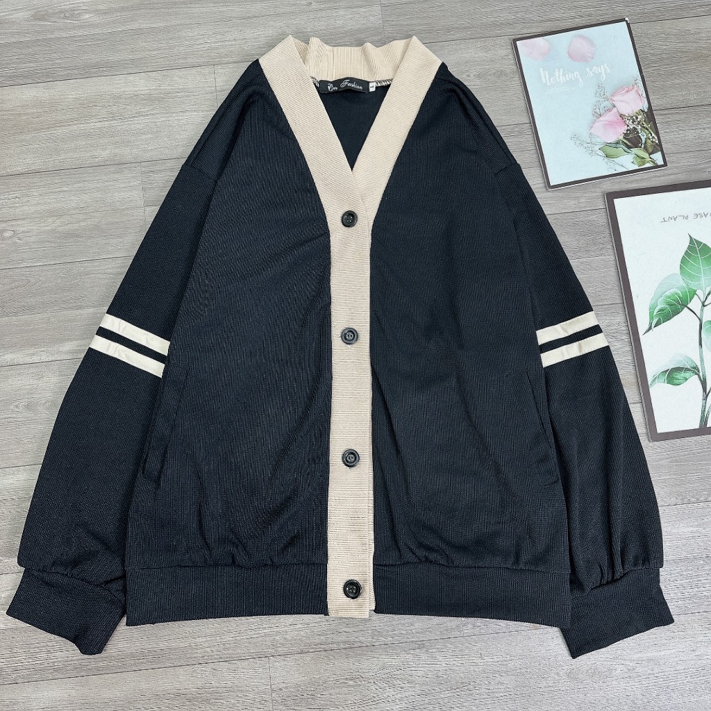 Áo Khoác Cardigan Sọc 2 Tay Phom Rộng Bigsize Nữ Vải Nỉ Mềm Mại Co Giãn Dễ Phối Đồ KHOAC7