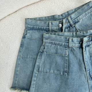 Quần đùi jean Bigsize nữ cắt lai cạp cao dáng chữ A có túi hộp cá tính cho nữ Chubby J3
