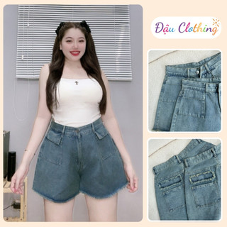 Quần đùi jean Bigsize nữ cắt lai cạp cao dáng chữ A có túi hộp cá tính cho nữ Chubby J3