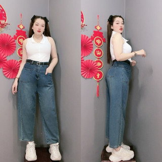 Quần Jean Nữ Bigsize Ống Rộng Dáng Baggy Lưng Cao Tôn Dáng Dễ Phối Đồ Túi Trước J8 58-93kg