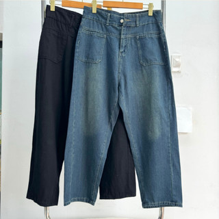 Quần jean baggy bigsize chất demi lưng cao dáng suông màu basic khóa kéo dễ phối cho nàng mũm mĩm J8