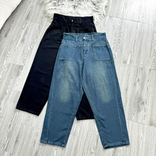 Quần jean baggy bigsize chất demi lưng cao dáng suông màu basic khóa kéo dễ phối cho nàng mũm mĩm J8