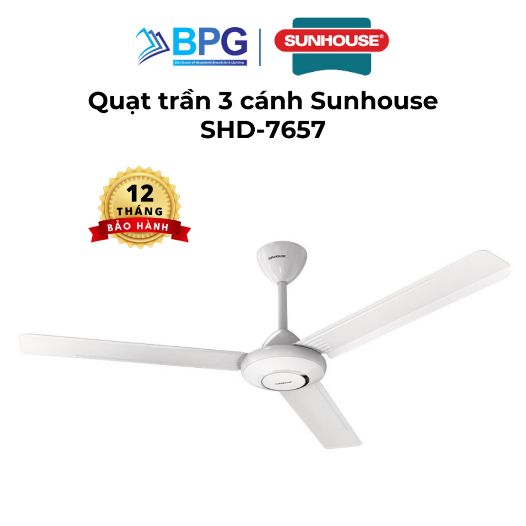 Ảnh Quạt trần Sunhouse 3 cánh SHD-7657 SHD-7658, công suất 75W, sải cánh 1,4 mét, 5 cấp độ gió, vận hành êm ái 1