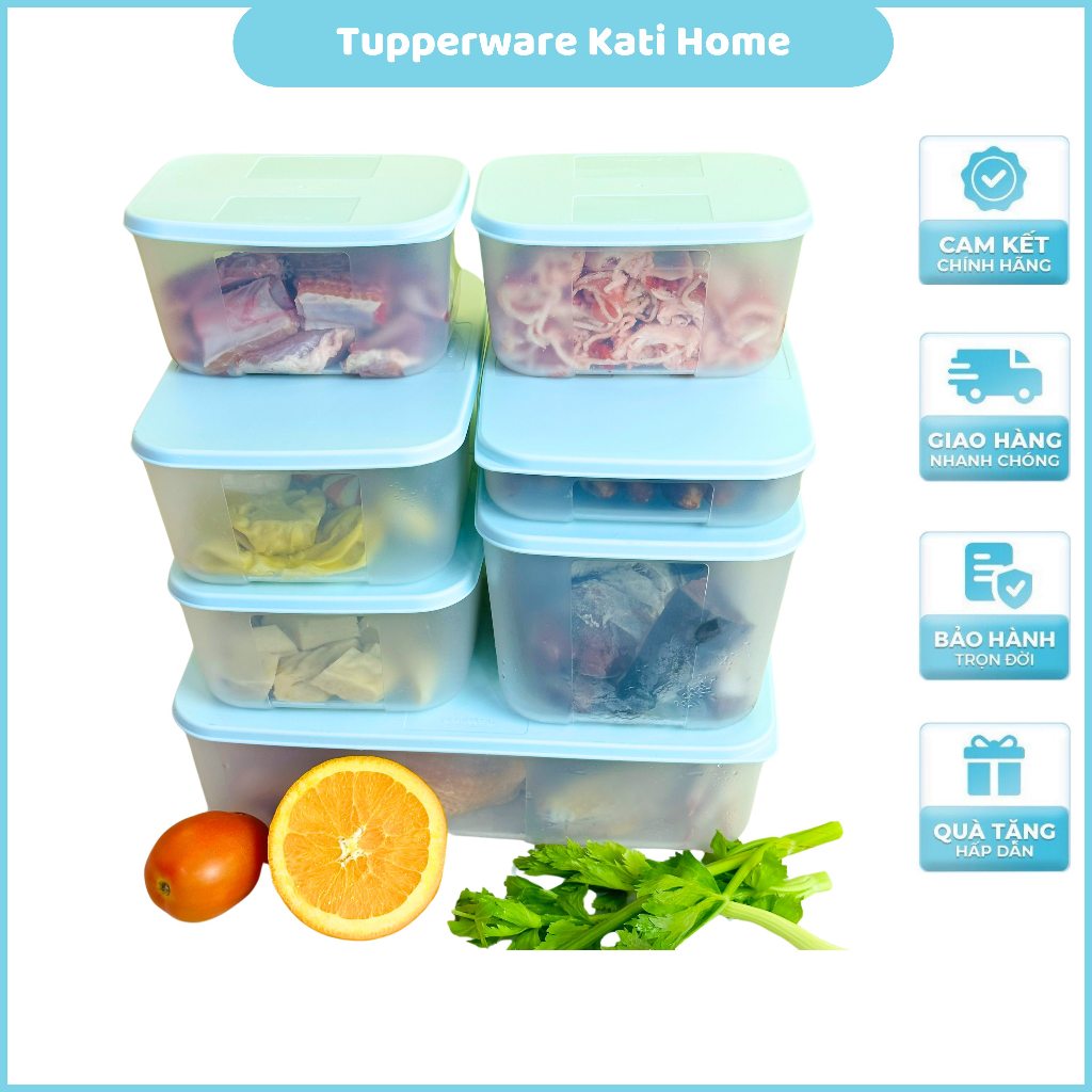 Bộ hộp trữ ngăn đông tủ lạnh nắp xanh Tupperware Freezermate Essential ...