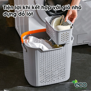 Giỏ đựng quần áo bẩn ECO đa năng kết hợp giỏ nhỏ đựng đồ lót có quai xách nhựa PP cứng cáp hiện đại