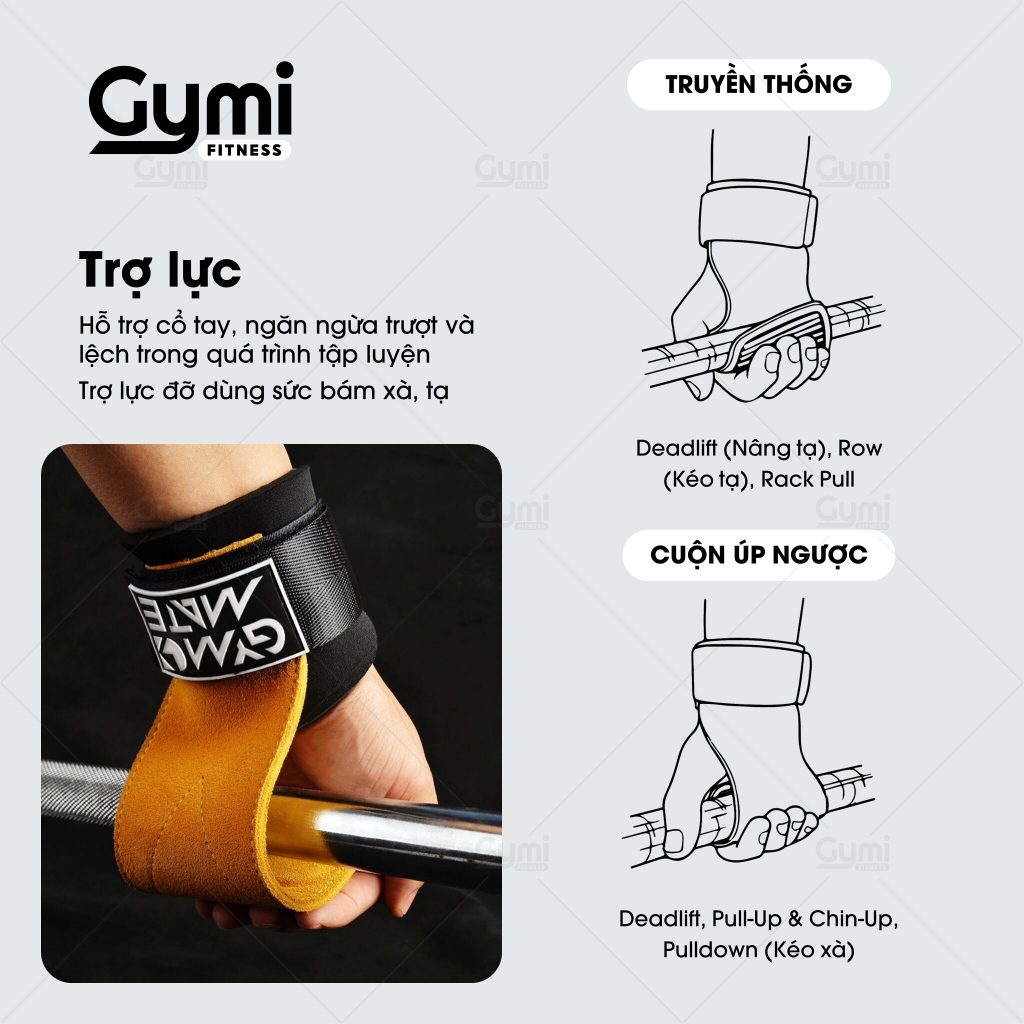 [1 Đôi] Găng Tay Tập Gym GYMMATE, Lifting Strap, Hỗ Trợ Các Bài Kéo, Deadlift, Lên Xà - KL-GYMMATE