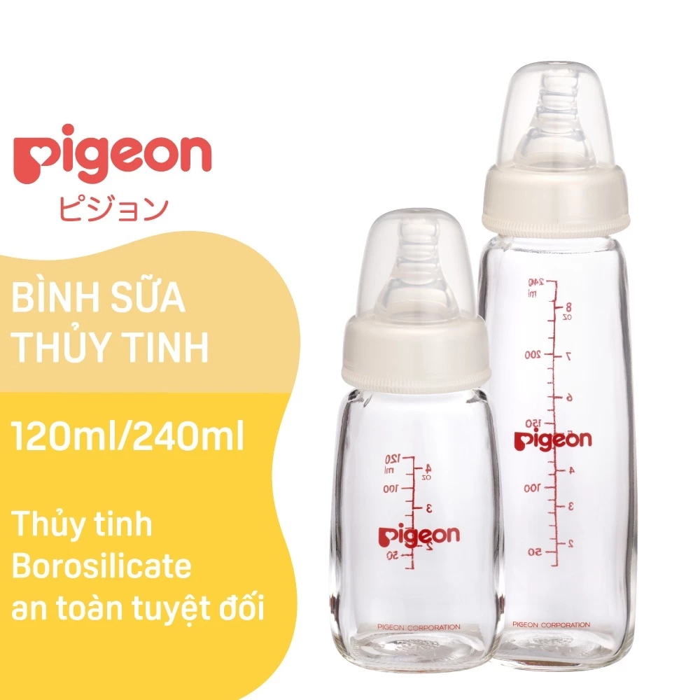 Bình sữa Pigeon CỔ HẸP Thủy tinh 120ml/240ml