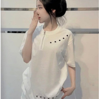 Áo Phông Đính Đá Vuông Khóa Kéo Cổ Chất Liệu Cotton Hotrend - Áo Thun Nam Nữ Fom Rộng Dáng Đẹp Thời Trang Nữ Unisex